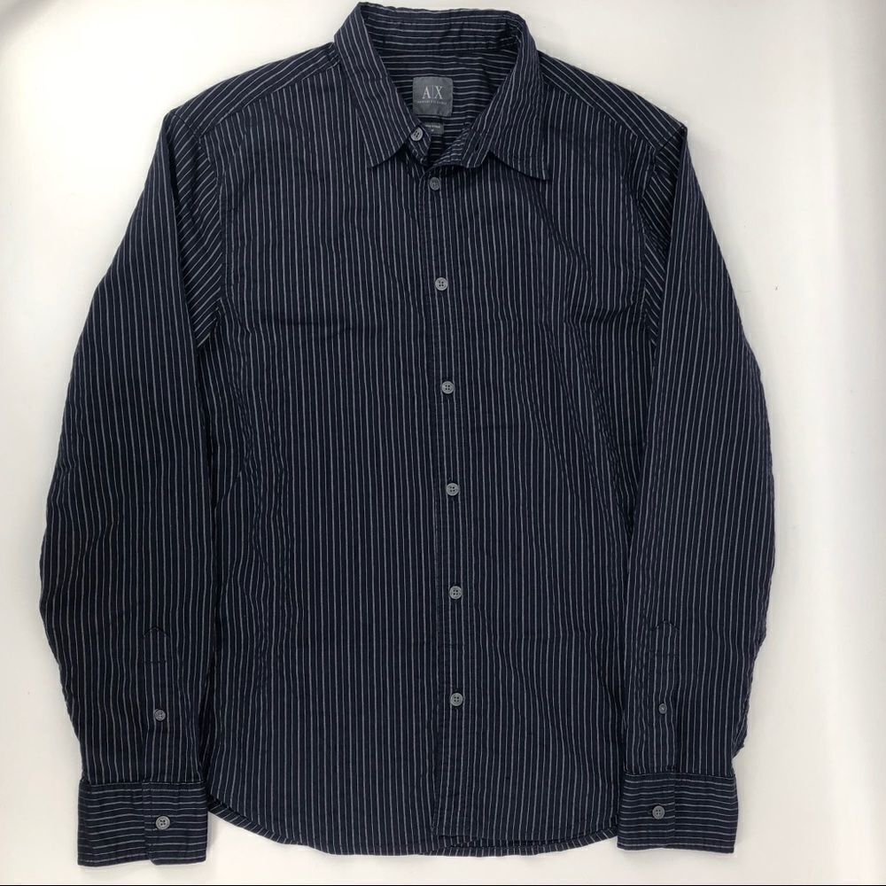 Armani Exchange Navy White Striped Button Down Dress Shirt Size M